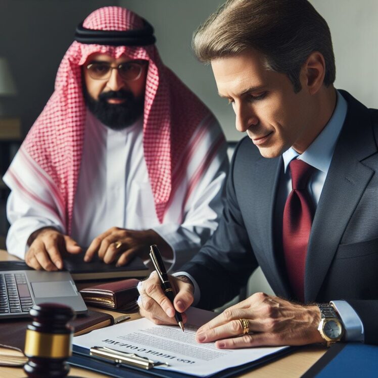 Attorney making contract with sheik